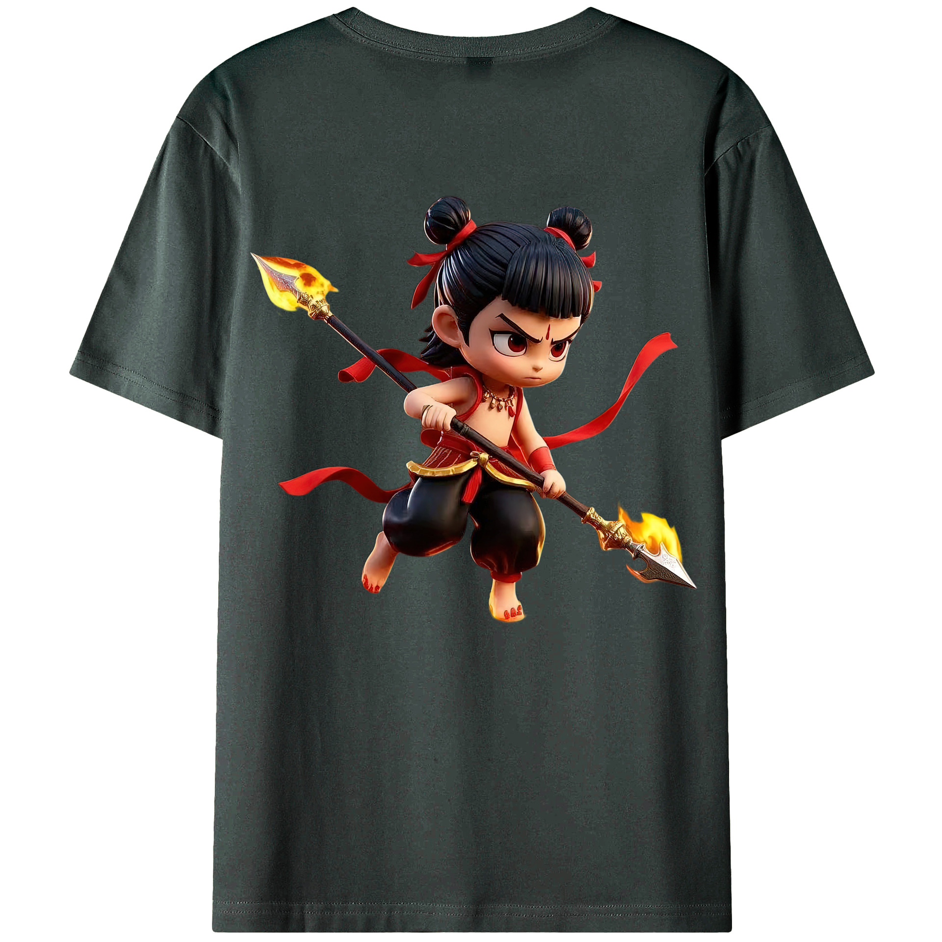 （画像用） Ne Zha 2 ナタ 魔童の大暴れ 綿100％ メンズ半袖Tシャツ（バックプリント） 通気性